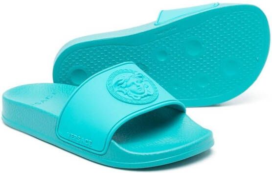Versace Kids logo-embossed sliders Blue