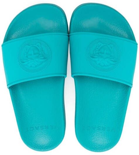 Versace Kids logo-embossed sliders Blue