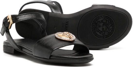 Versace Kids logo-plaque leather sandals Black