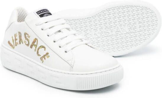 Versace Kids Seashell Baroque Greca leather sneakers White