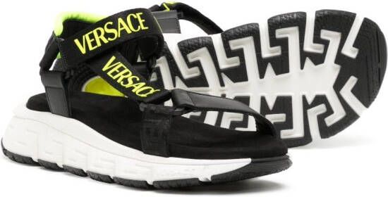 Versace Kids logo-print touch-strap sandals Black