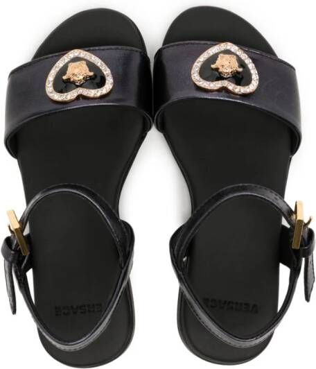 Versace Kids Medusa-motif flat leather sandals Black