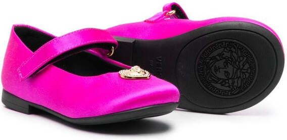 Versace Kids Medusa-plaque detail ballerina shoes Pink