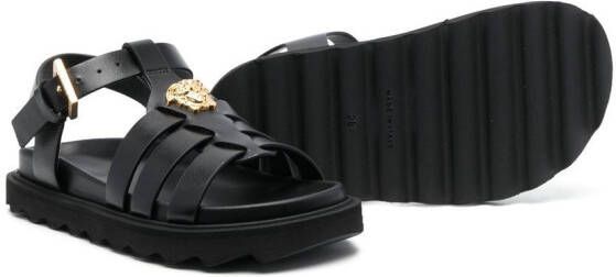 Versace Kids Medusa-plaque leather sandals Black