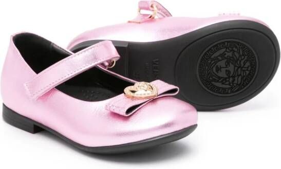 Versace Kids Medusa-plaque metallic leather ballerina shoes Pink