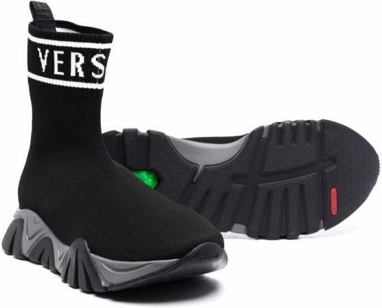 Versace Kids sock-style logo sneakers Black