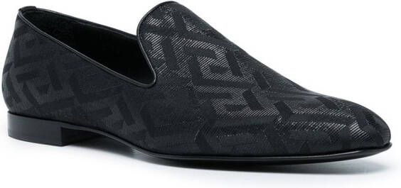 Versace La Greca metallic jacquard slippers Black