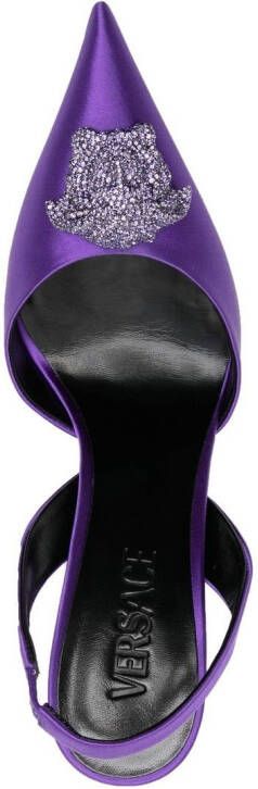 Versace La Medusa 105mm slingback satin pumps Purple