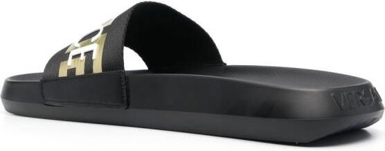 Versace logo-appliqué open toe slides Black