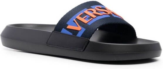 Versace logo-appliqué open-toe slides Blue