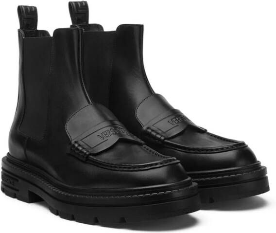 Versace Adriano leather loafer boots Black