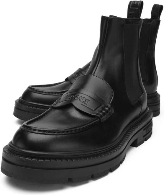 Versace Adriano leather loafer boots Black