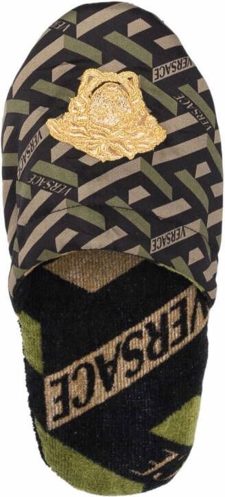 Versace logo embroidered slippers Green