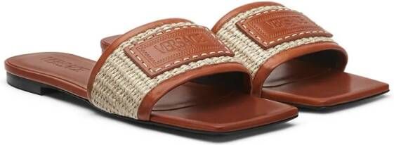 Versace Theia Barocco raffia slides Brown