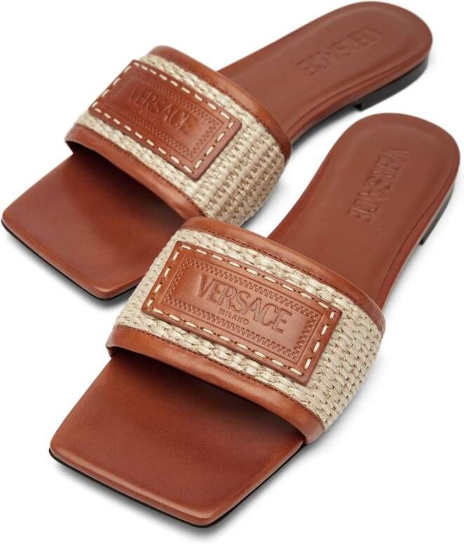 Versace Theia Barocco raffia slides Brown