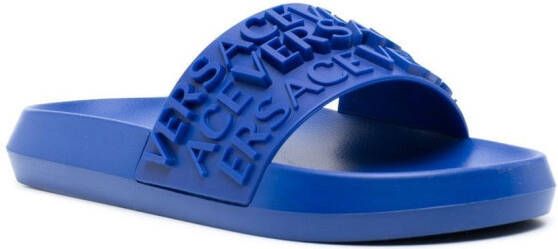 Versace logo-strap flat slides Blue