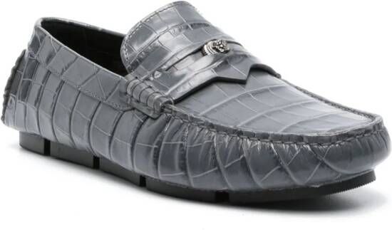 Versace Medusa croc-effect leather loafers Grey