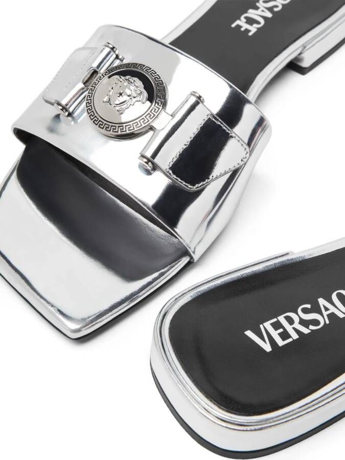 Versace Medusa metallic-effect leather sandals Silver