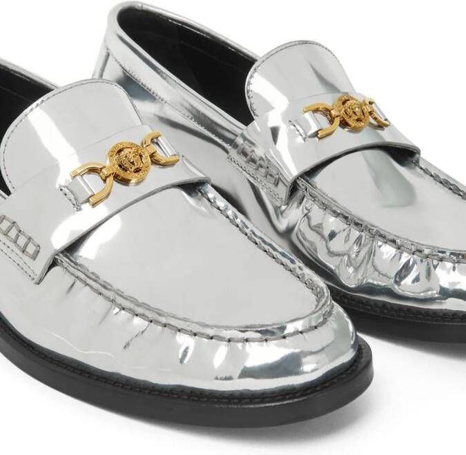 Versace Medusa metallic leather loafers Silver