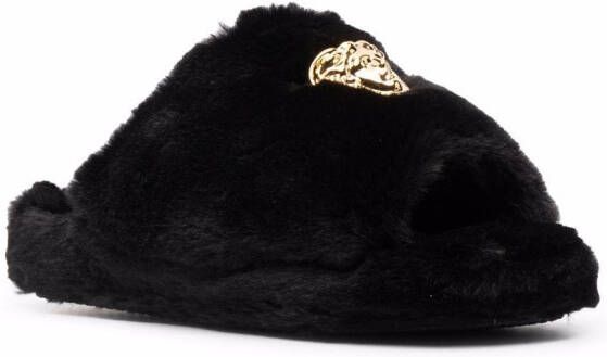 Versace Icon faux-fur slippers Black