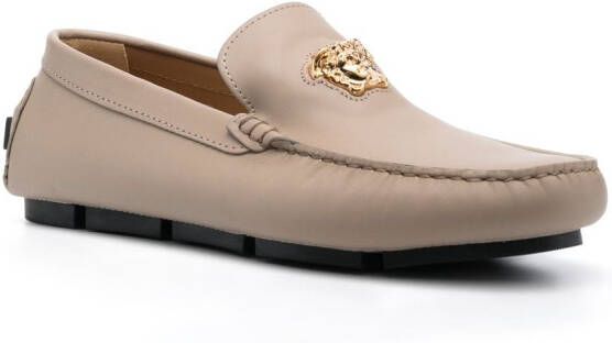 Versace La Medusa leather loafers Neutrals