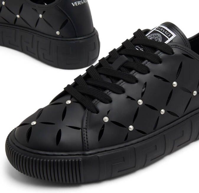 Versace perforated studded sneakers Black