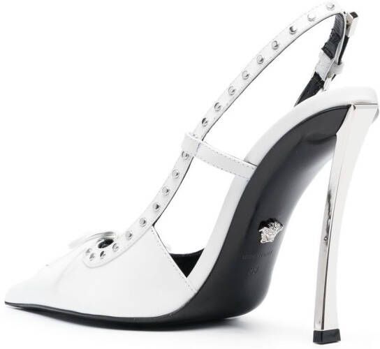 Versace Pin-Point 120mm laced slingback pumps White