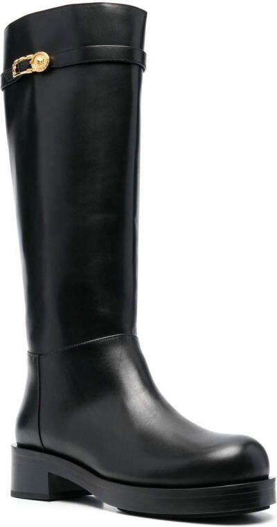 Versace plaque-detail polished-finish boots Black