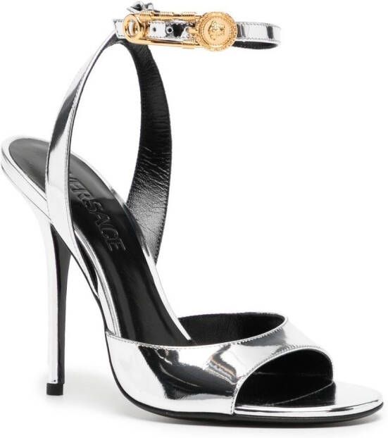 Versace Safety Pin 110mm metallic sandals Silver