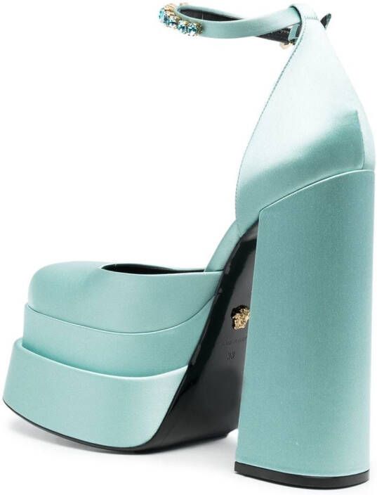 Versace satin-finish block-heel sandals Blue