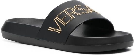 Versace studded-logo leather slides Black