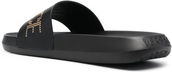 Versace studded-logo leather slides Black