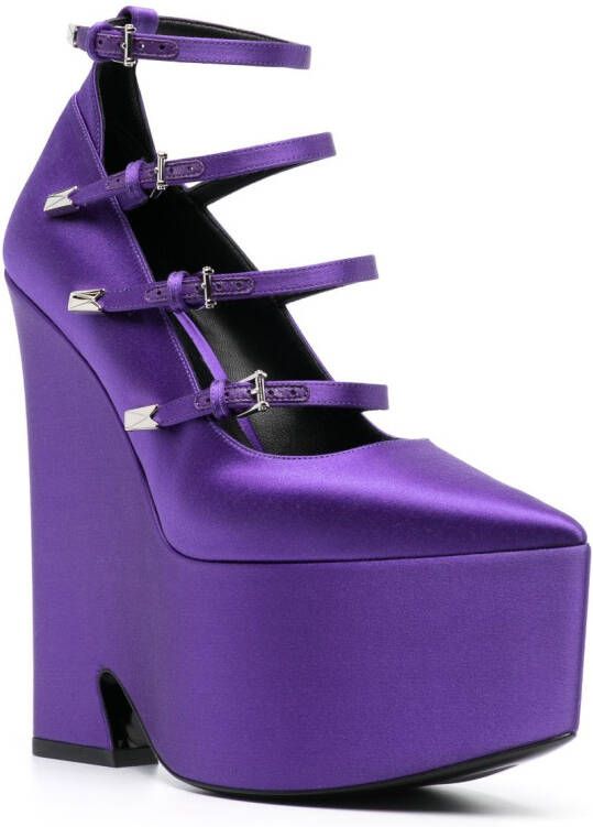 Versace Tempest strappy platform pumps Purple