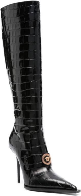 Versace Vagabond croco-embossed leather boots Black