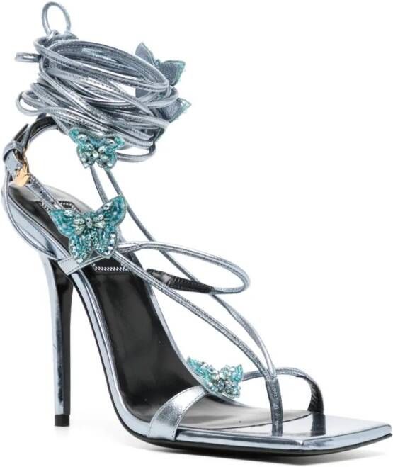 Versace x Dua Lipa Crystal Butterflies 115mm metallic sandals Blue