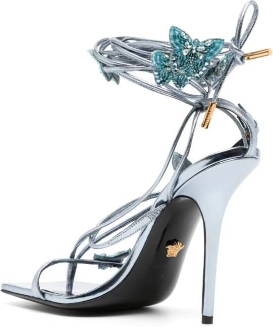 Versace x Dua Lipa Crystal Butterflies 115mm metallic sandals Blue