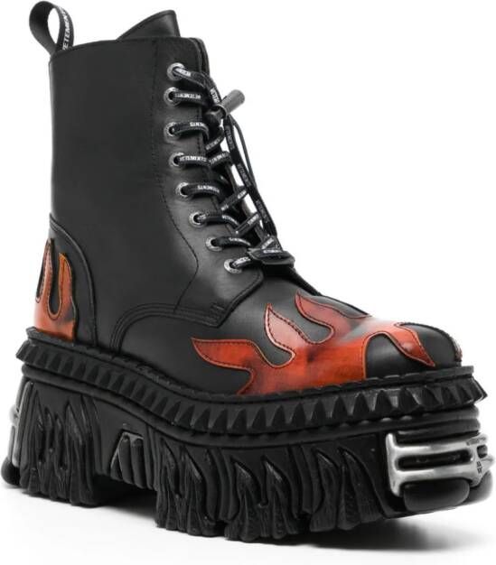 VETEMENTS flame-appliqué leather ankle boots Black