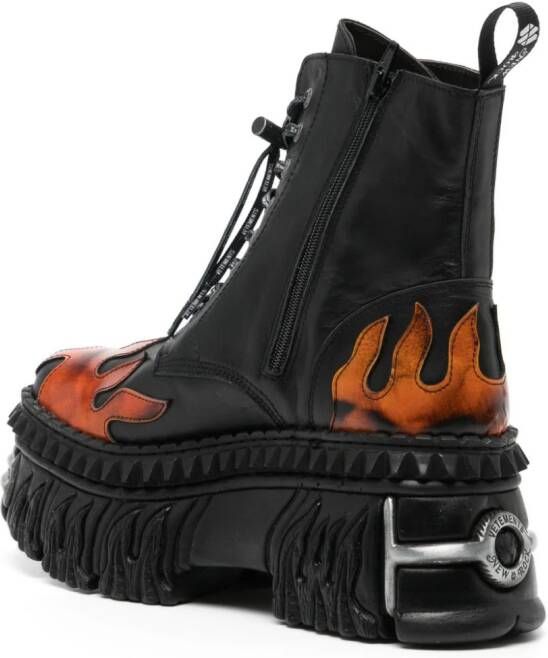 VETEMENTS flame-appliqué leather ankle boots Black