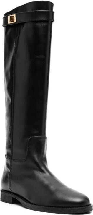 Via Roma 15 buckle-detail leather knee-high boots Black