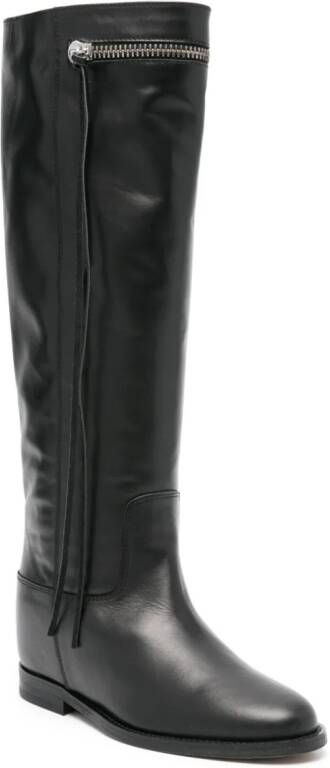 Via Roma 15 decorative-zip leather boots Black