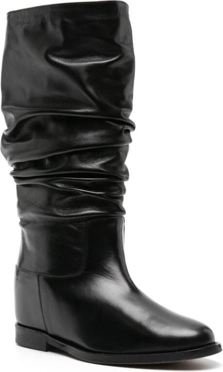 Via Roma 15 draped leather mid-calf boots Black