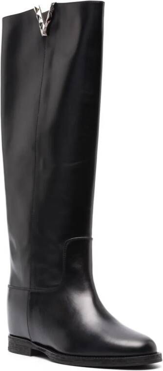 Via Roma 15 faceted logo-plaque leather boots Black