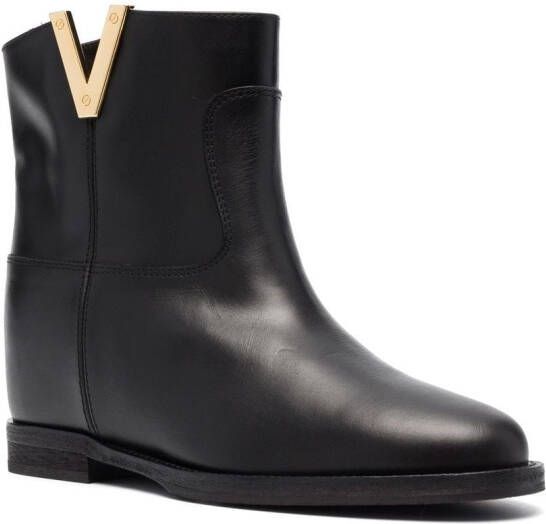 Via Roma 15 logo-detail leather ankle boots Black