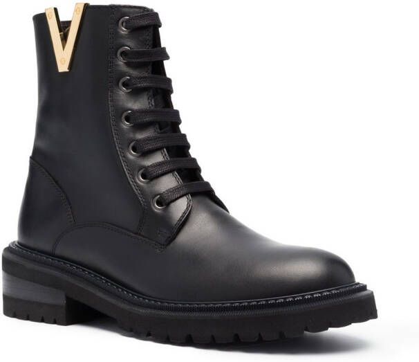 Via Roma 15 logo-hardware leather boots Black