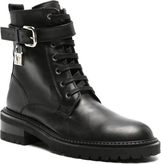 Via Roma 15 padlock-detail military boots Black