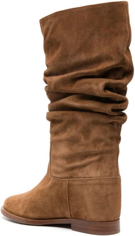 Via Roma 15 ruched suede flat boots Brown