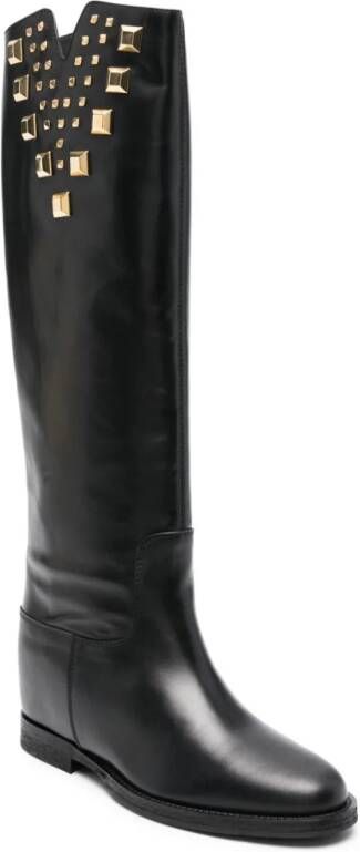 Via Roma 15 stud-embellished leather boots Black