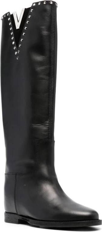 Via Roma 15 studded leather boots Black