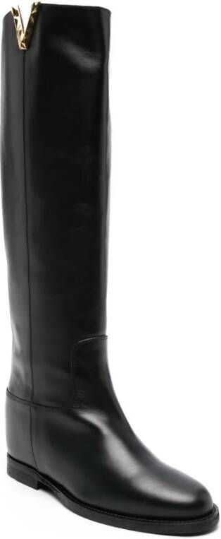 Via Roma 15 V-plaque leather boots Black