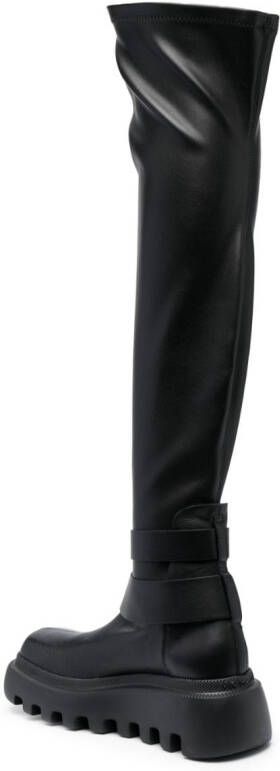 Vic Matie double-buckle design knee-high boots Black